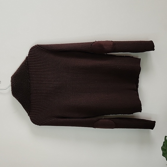 Style & Co brown wool blend full zip faux suede sweater fall staple ribbed Large - Picture 7 of 7